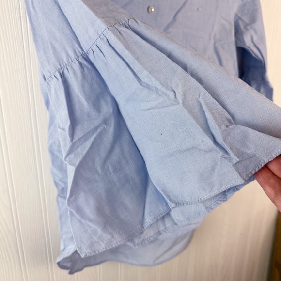 LOFT Blouse Blue bell sleeve size XS Pearl detail - Picture 4 of 5